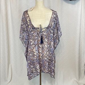 NWT Becca size medium/large Chic Snake Print Sheer Kaftan Top‎ square fit tassel